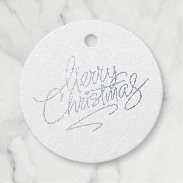 Frohe Weihnachts-Script Real Silver Foil Round Ges Geschenkanhänger (Vorderseite)