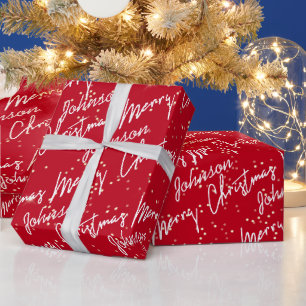 Frohe Weihnachts Script Red Name Gold Confetti Geschenkpapier