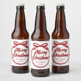 Frohe Weihnachts-Script Red Ribbon Bow Wine Label Bierflaschenetikett