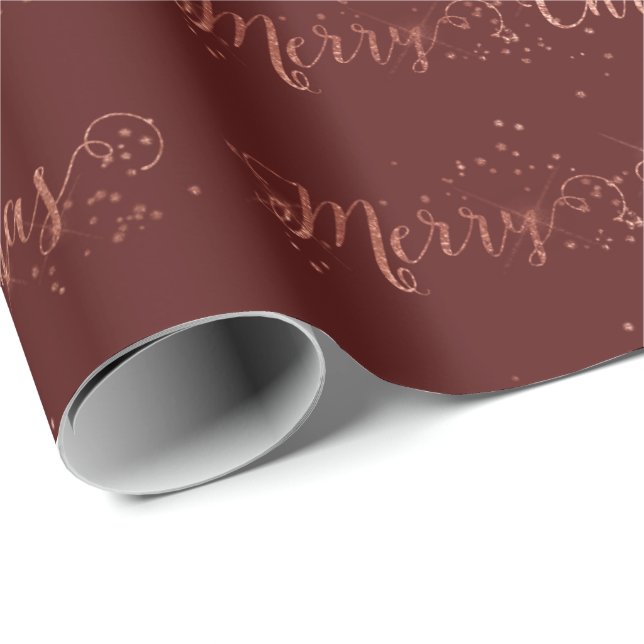 Frohe Weihnachts-Script-Rose Gold Bordeaux Burgund Geschenkpapier (Rolleneckpunkt)