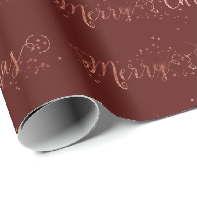 Frohe Weihnachts Script Rose Gold Burgundy Maroon Geschenkpapier (Rolleneckpunkt)