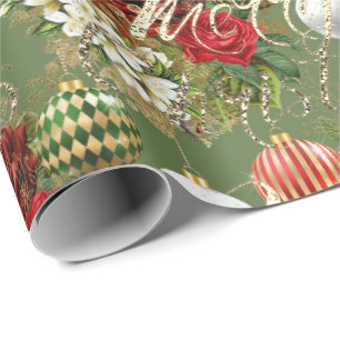 Frohe Weihnachts Script Rose Gold Classic Red Gree Geschenkpapier