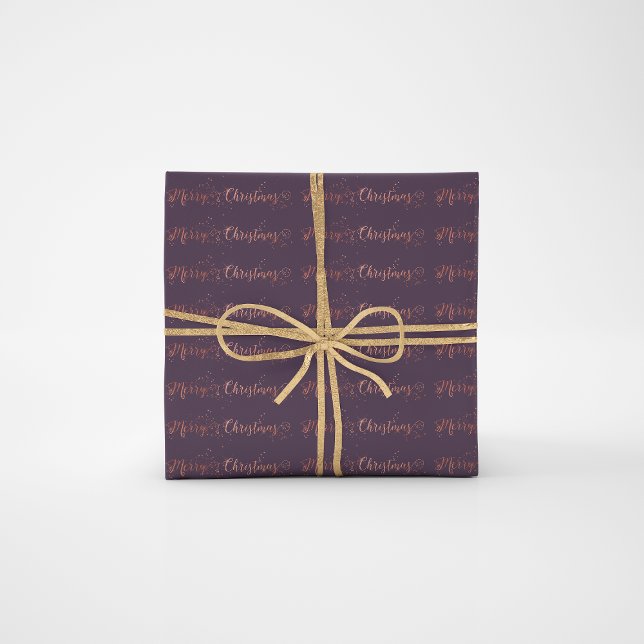 Frohe Weihnachts-Script-Rose Gold Lila Plum Geschenkpapier (Merry Christmas Script Rose Gold Purple Plum Wrapping Paper)