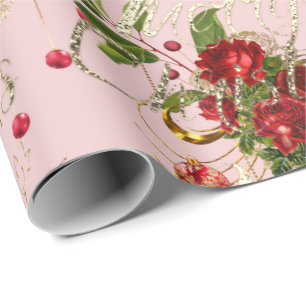 Frohe Weihnachts-Script-Rose Gold Pink Mint Green Geschenkpapier