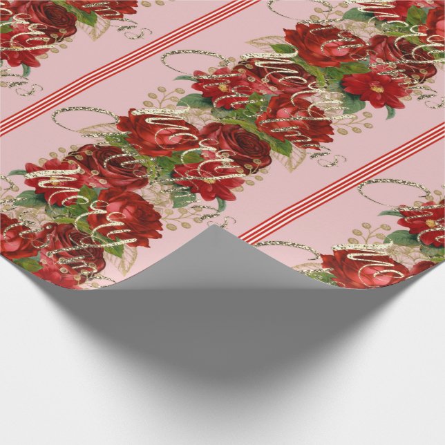 Frohe Weihnachts-Script-Rose Red Gold Marmor Pink Geschenkpapier (Ecke)
