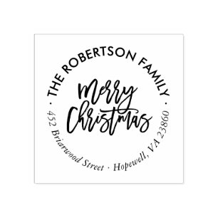 Frohe Weihnachts-Script-Round-Rücksendeadresse-Bri Gummistempel