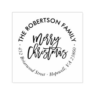 Frohe Weihnachts-Script-Round-Rücksendeadresse-Bri Permastempel