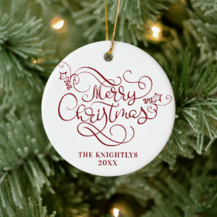 Frohe Weihnachts-Script Typografie Ihre Farbe Keramik Ornament