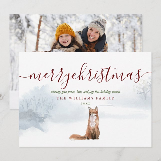 Frohe Weihnachts-Script Winter Fox-Foto Feiertagskarte (Vorne/Hinten)