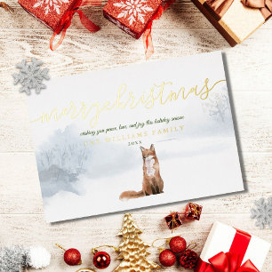 Frohe Weihnachts Script Winter Fox Gold Folien Feiertagskarte