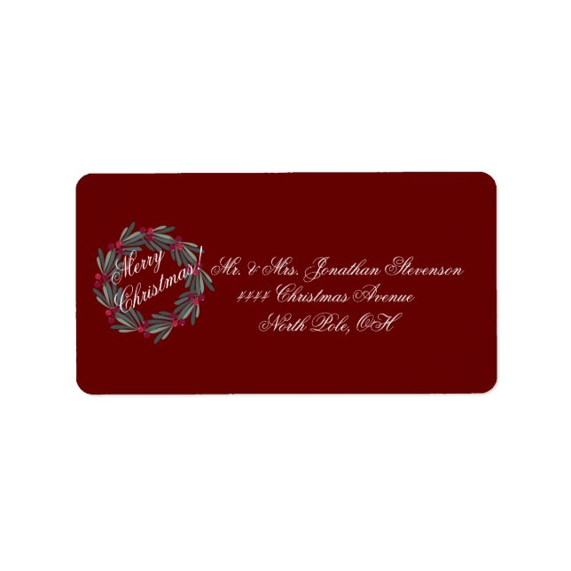 Frohe Weihnachts-Script Wreath Holiday-Adresse Adressaufkleber (Vorne)
