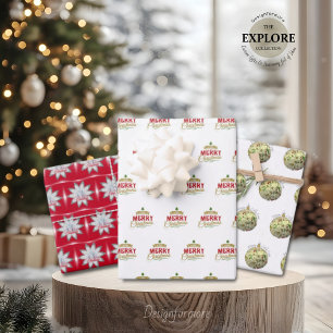 Frohe Weihnachts-Set von drei Wrapping Paper Sheet Geschenkpapier Set