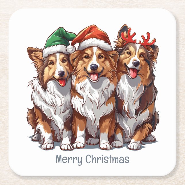 Frohe Weihnachts Shetland Sheepdogs Rechteckiger Pappuntersetzer (Vorderseite)