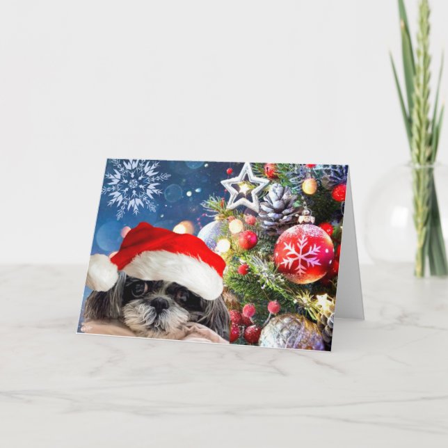 Frohe Weihnachts Shih Tzu Grußkarte Feiertagskarte (Vorderseite)