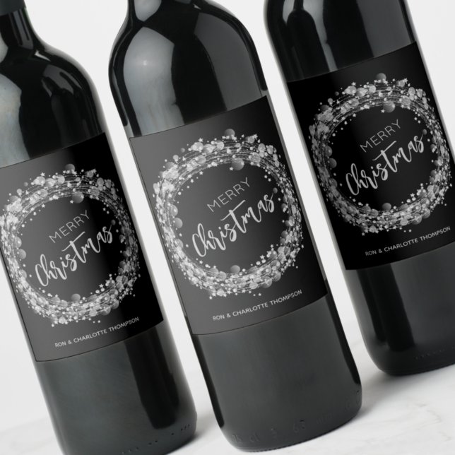 Frohe Weihnachts-Silberstars Weinetikett (Von Creator hochgeladen)