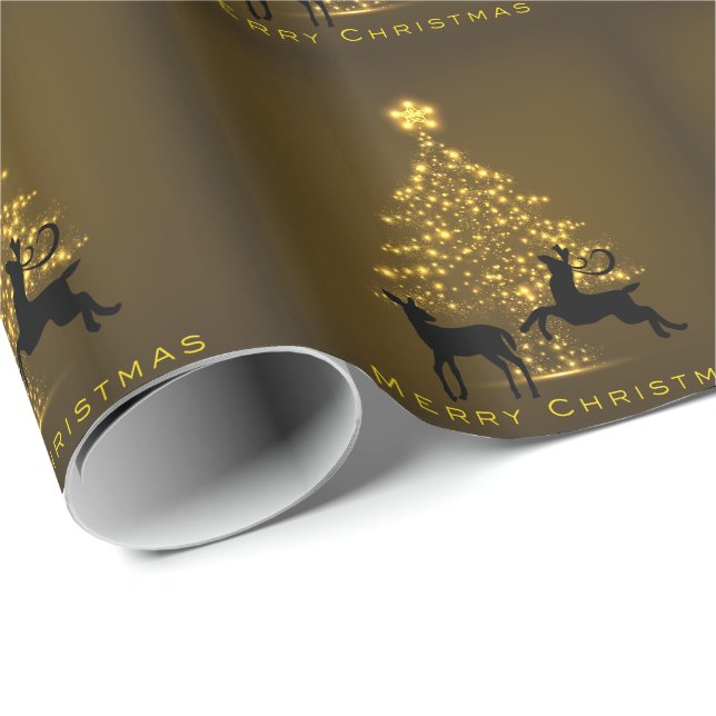 Frohe Weihnachts-Silhouette Hirsch und Golden Tree Geschenkpapier (Rolleneckpunkt)