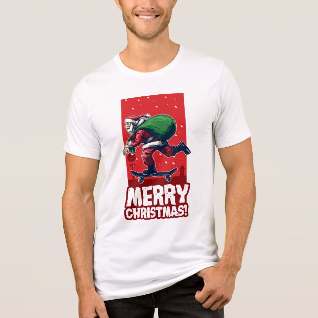 Frohe Weihnachts-Skateboarding Santa | Urlaub Tri-Blend Shirt (Vorderseite)