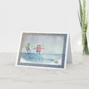 Frohe Weihnachts-Skaten Rabbits Weihnachtskarte Karte
