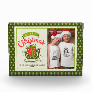 Frohe Weihnachts Sleigh Text Green Snowflake Custo Fotoblock