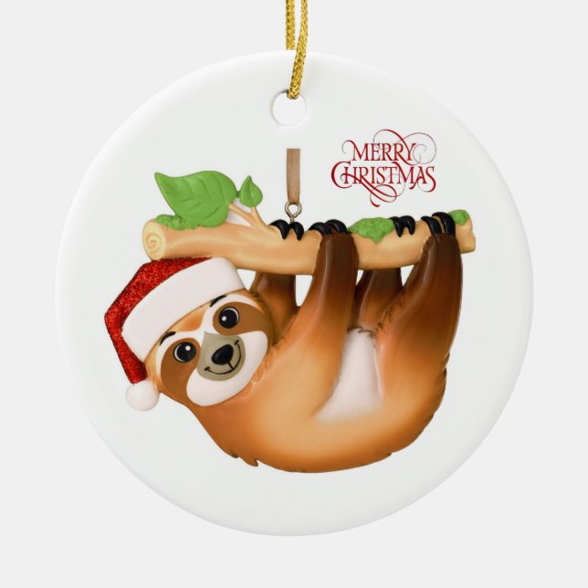 Frohe Weihnachts-Sloth-Keramik Keramik Ornament (Vorne)