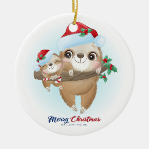 Frohe Weihnachts-Sloth Keramik Ornament