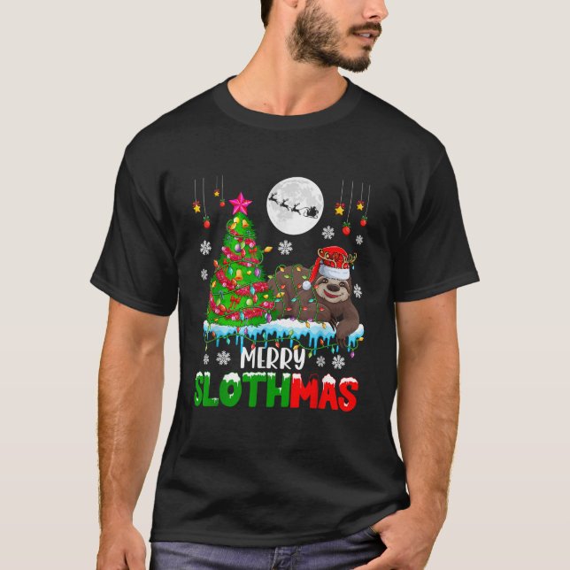 Frohe Weihnachts-Sloth-Kostüm Santa Reindeer Xmas T-Shirt (Vorderseite)
