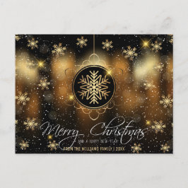 Frohe Weihnachts-Snowflake Gold Black Family Foto Feiertagspostkarte
