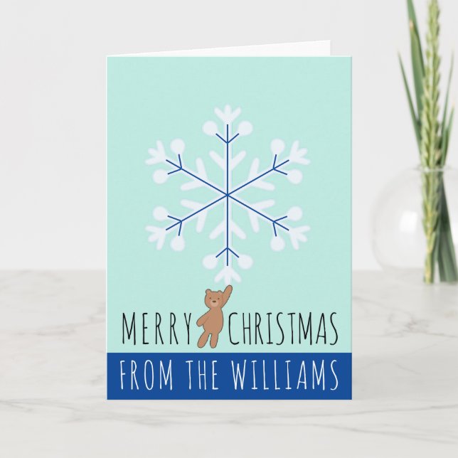 Frohe Weihnachts Snowflake Teddy Bären Name Card Karte (Vorderseite)