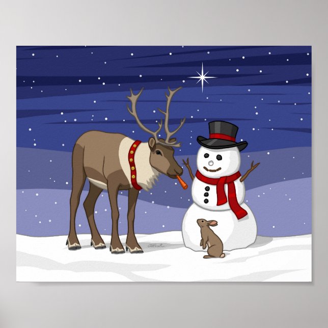 Frohe Weihnachts-Snowman & Niedliches Reindeer-Pos Poster (Vorne)