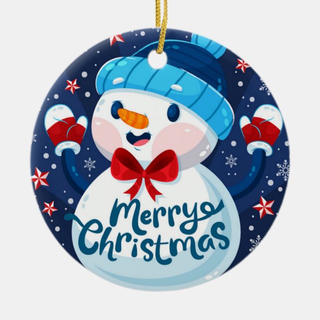 Frohe Weihnachts-Snowman-Ornament Keramik Ornament (Vorne)
