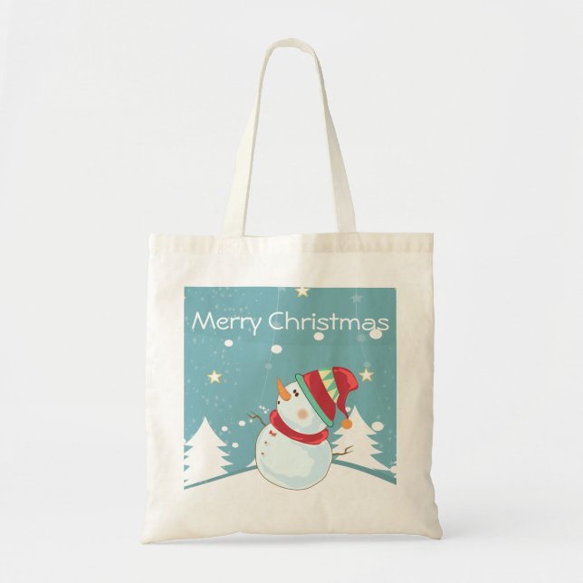 Frohe Weihnachts-Snowman-Tasche Tragetasche (Vorne)