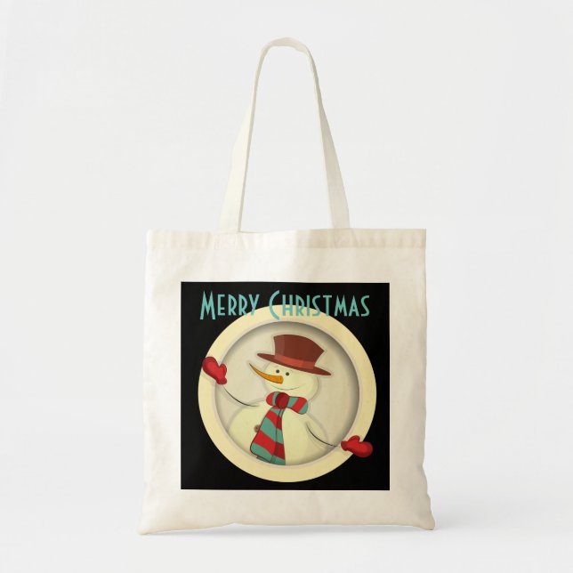 Frohe Weihnachts-Snowman-Tasche Tragetasche (Vorne)