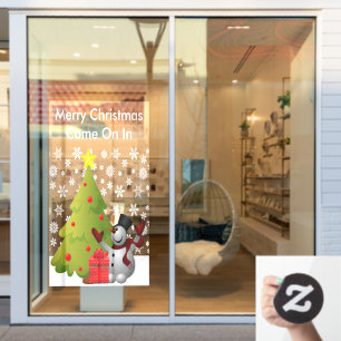 Frohe Weihnachts-Snowman Tree Storefront oder Zuha Fensteraufkleber