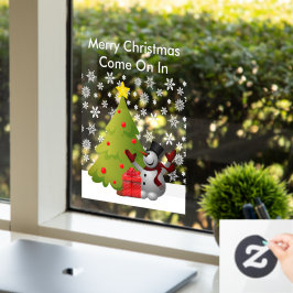 Frohe Weihnachts-Snowman Tree Zuhause oder Storefr Fensteraufkleber