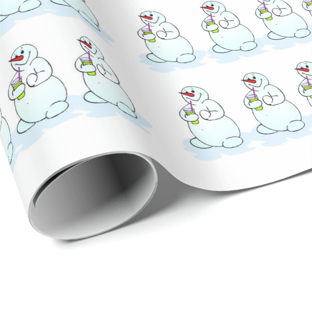 Frohe Weihnachts Snowman Wrapping Paper Geschenkpapier (Rolleneckpunkt)