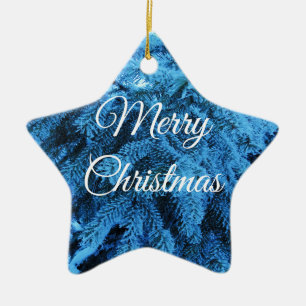 Frohe Weihnachts Snowy Forest Spruce Star Keramik Ornament