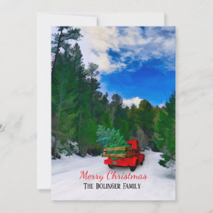 Frohe Weihnachts Snowy Road Red Truck Feiertagskarte