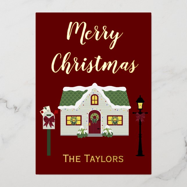 Frohe Weihnachts Snowy Zuhause Folien Feiertagskarte (Vorderseite)