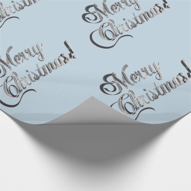 Frohe Weihnachts Soft Baby Blue Silver Gray Geschenkpapier (Ecke)