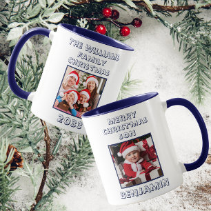Frohe Weihnachts Sohn Foto Navy Blue & White Tasse