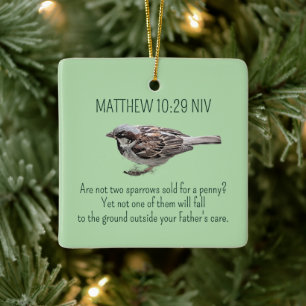 Frohe Weihnachts Sparrow Bird Christlich Green Keramikornament