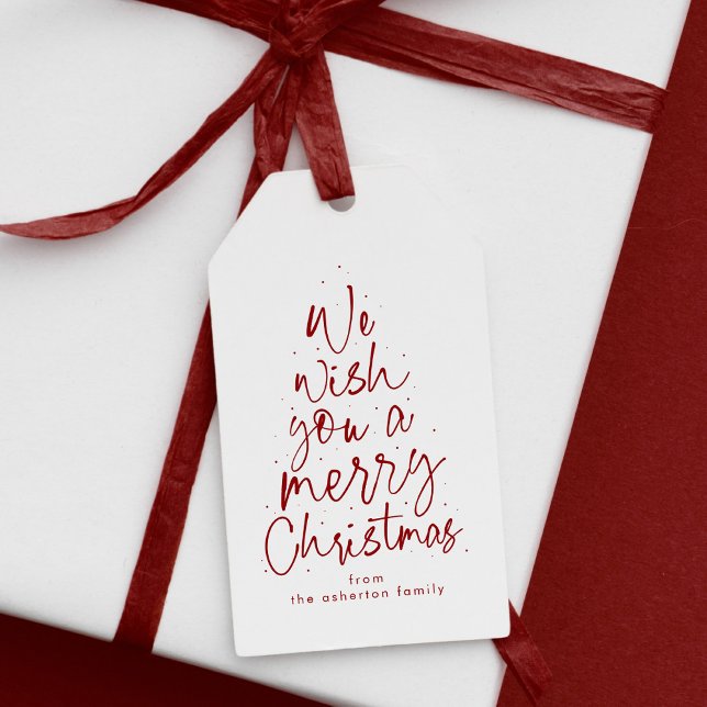 Frohe Weihnachts Spaß dunkelrot personalisierter U Geschenkanhänger (Von Creator hochgeladen)