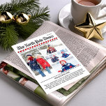 Frohe Weihnachts-Spaß Foto Collage Zeitung Feiertagskarte<br><div class="desc">Dieses Design zeichnet sich durch eine fröhliche Weihnachtsfeier aus,  mit einer Collage aus Foto,  und einen Spaß am Nordpol,  mit einem 5-Foto Typografie,  mit einem einzigartigen Zeitungsnewsletter,  einem niedlichen whimsical Santa,  einem rot-weiß,  kantigen Streifen Streifen Streifen gestreift,  ein Spaß Urlaub Grußkarte</div>