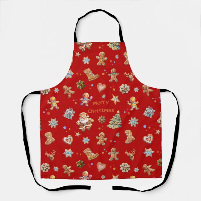Frohe Weihnachts Spaß Niedlich Gingerbread Red Schürze (Vorderseite)