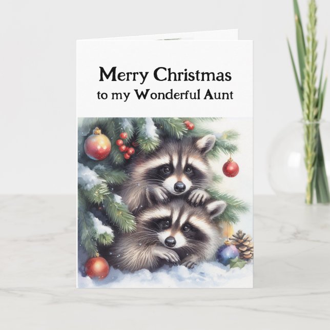 Frohe Weihnachts Spaß Raccoons Tante Karte (Vorderseite)