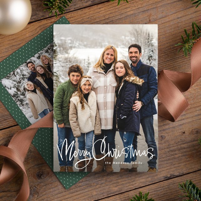 Frohe Weihnachts-Spaß-Skript einfache grünes Foto Feiertagskarte (Von Creator hochgeladen)