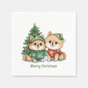 Frohe Weihnachts-Spitz-Hunde Serviette