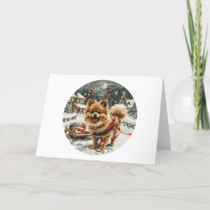 Frohe Weihnachts-Spitz Reindeer Dog Feiertagskarte