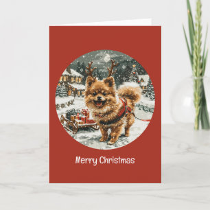 Frohe Weihnachts-Spitz Reindeer Dog Feiertagskarte