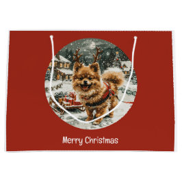 Frohe Weihnachts-Spitz Reindeer Dog Große Geschenktüte